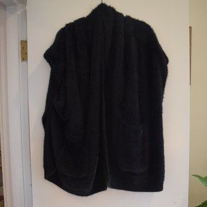 Oversized Black 'Fur' Sleeveless Cardigan with Pockets
